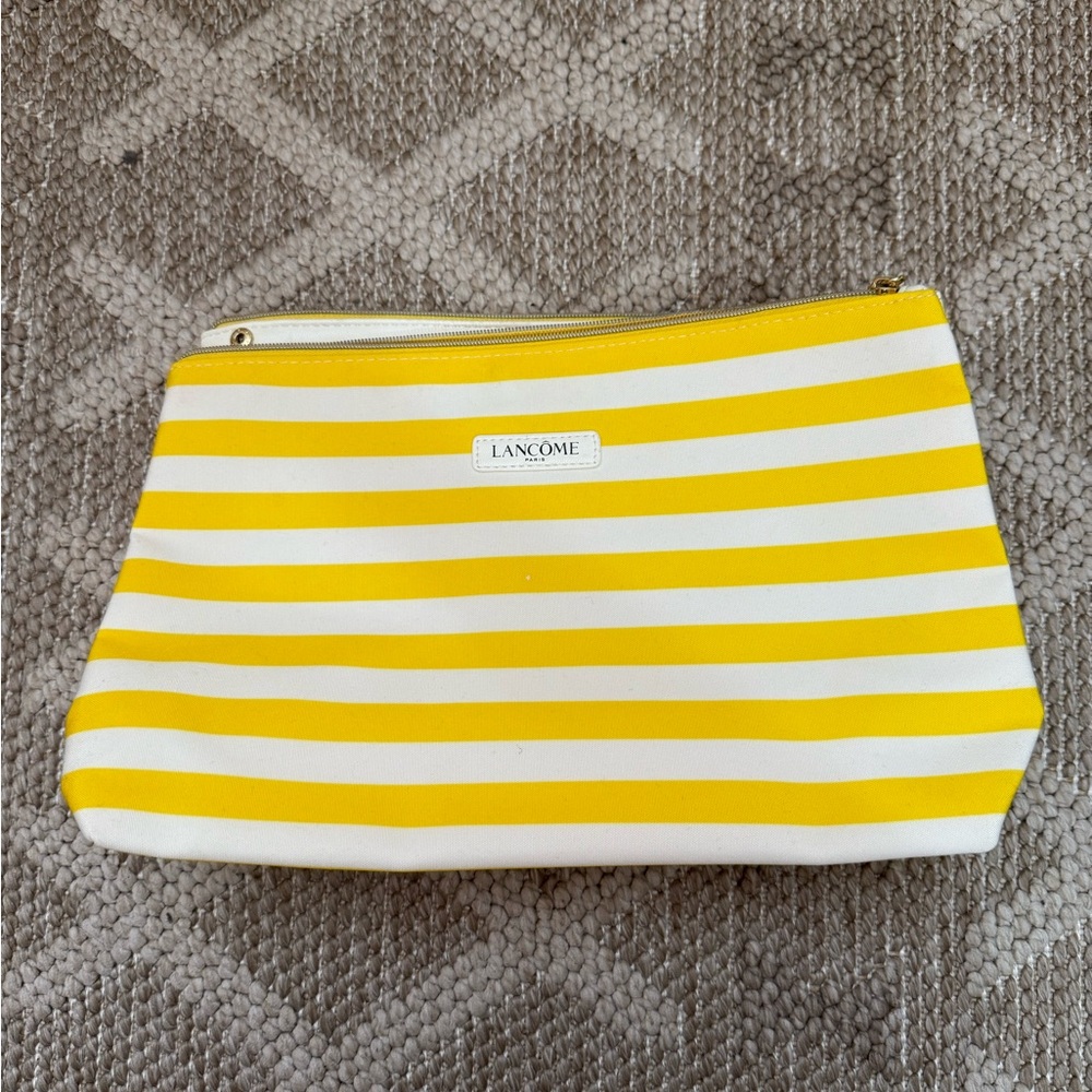 Lancome yellow striped toiletry bag